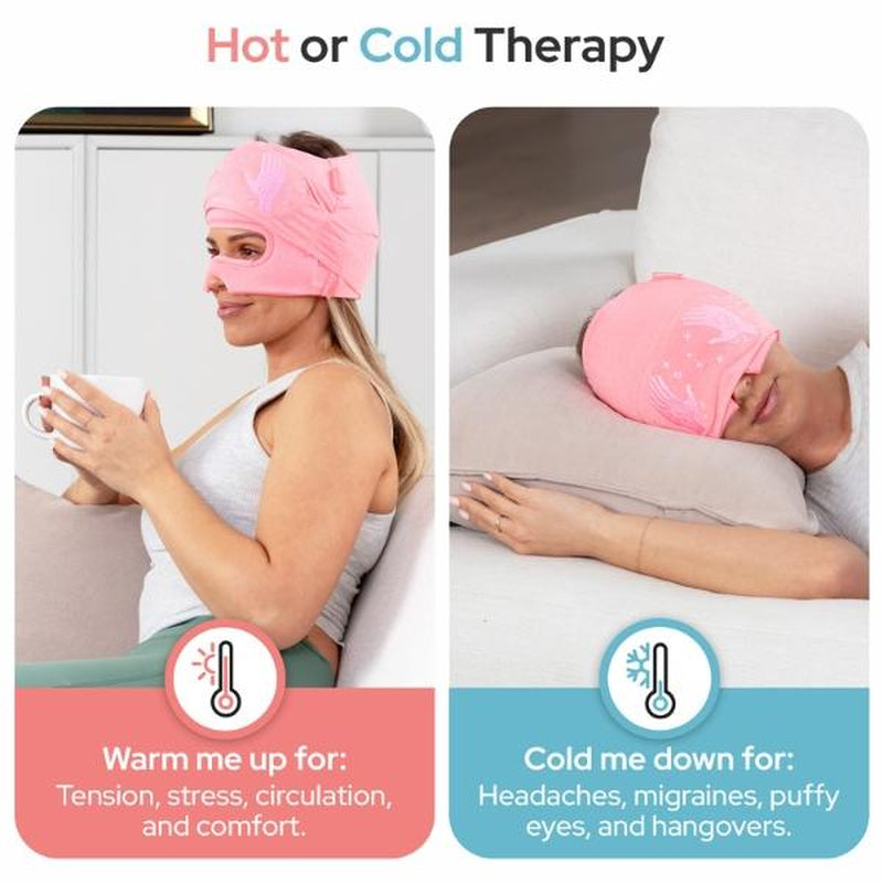 Soothefy Migraine Headache Relief Cap - Built-In Slide-Up Eye Mask - 360° Cooling & Compression Hangover Hat for Hot & Cold Therapy, Ice Head Wrap for Tension and Stress, Gift Soothing